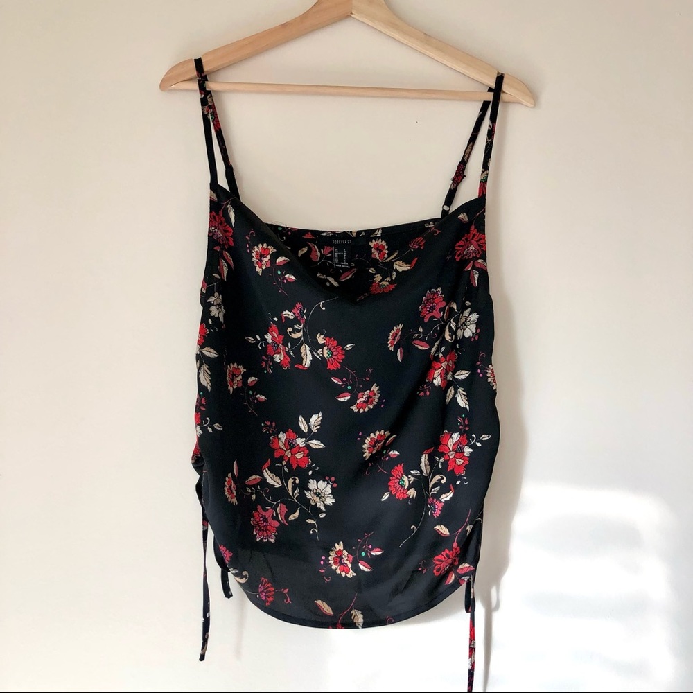 Draped silky floral blouse